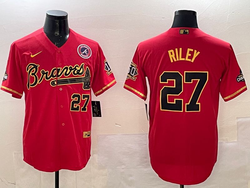 Men Atlanta Braves #27 Riley Red Gold Game Nike 2025 MLB Jersey style 1